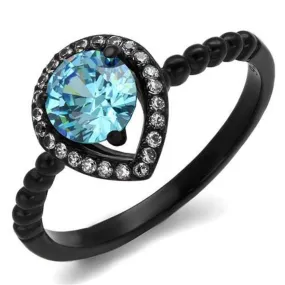 WildKlass Stainless Steel Ring IP Women AAA Grade CZ Sea Blue