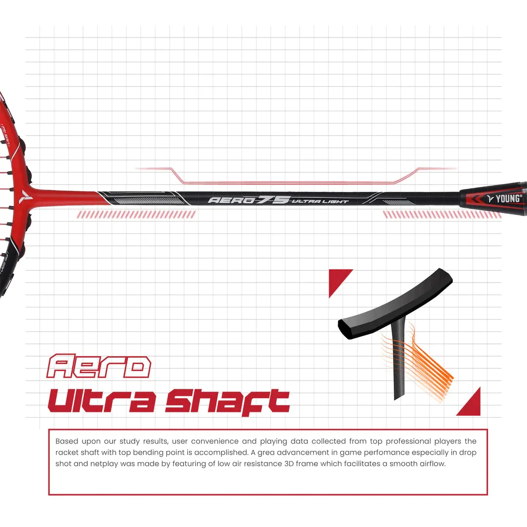 Young Aero 75 Ultralight Badminton Racket (Strung) | Black/Red