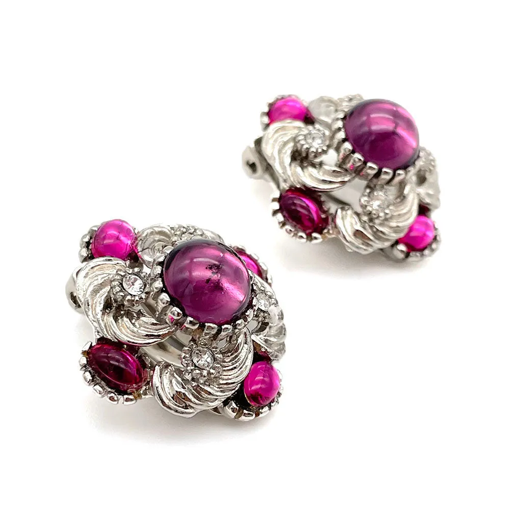 【フランス輸入】ヴィンテージ SPHINX パープル マゼンタ カボション イヤリング/Vintage SPHINX Purple Magenta Clip On Earrings