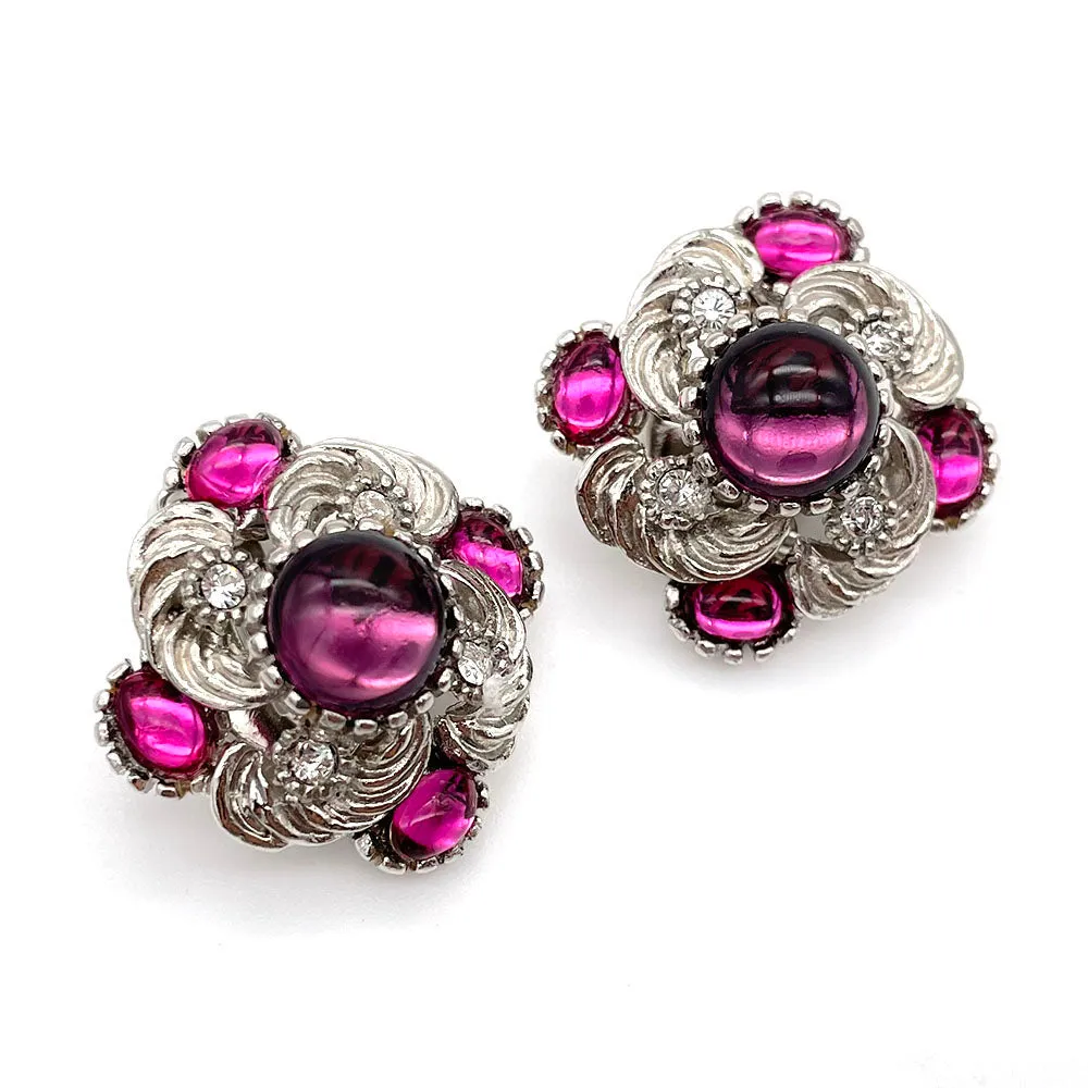 【フランス輸入】ヴィンテージ SPHINX パープル マゼンタ カボション イヤリング/Vintage SPHINX Purple Magenta Clip On Earrings