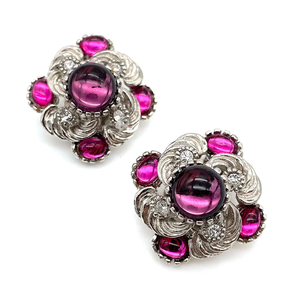 【フランス輸入】ヴィンテージ SPHINX パープル マゼンタ カボション イヤリング/Vintage SPHINX Purple Magenta Clip On Earrings